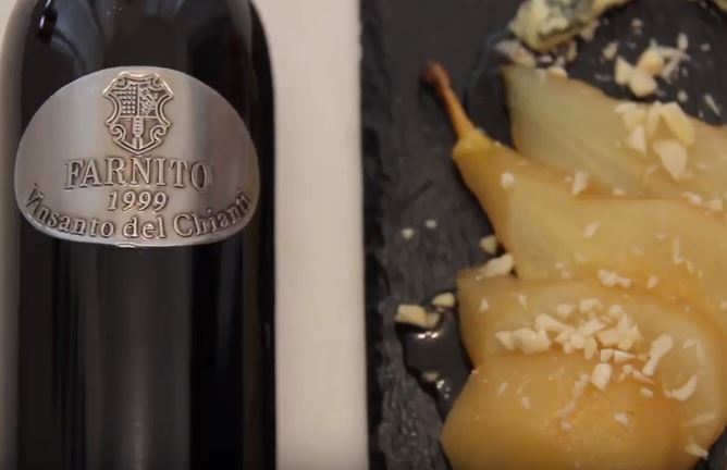 Pears in Vinsanto Reduction with Gorgonzola & Almond #recipe